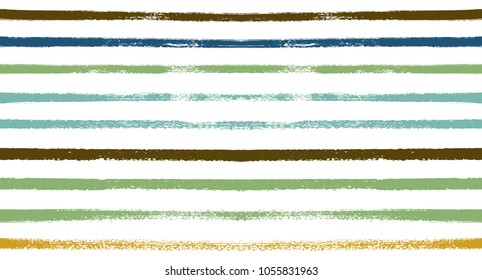 Summer Sailor Stripes Seamless Vector Pattern. Autumn Colors Textile Blue, Ocher, White, Yellow, Brown, Gray Print. Hipster Vintage Retro Stripes Design. Creative Horizontal Banner. Watercolor Prints.