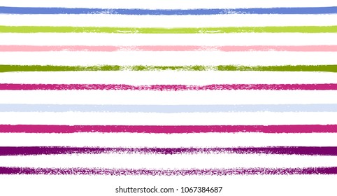 Summer Sailor Stripes Seamless Vector Pattern. Autumn Colors Textile Blue, Green, White, Purple, Brown, Gray Print. Hipster Vintage Retro Stripes Design. Creative Horizontal Banner. Watercolor Prints.