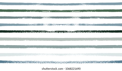 Summer Sailor Stripes Seamless Vector Pattern. Autumn Colors Textile Blue, Ocher, White, Yellow, Brown, Gray Print. Hipster Vintage Retro Stripes Design. Creative Horizontal Banner. Watercolor Prints.
