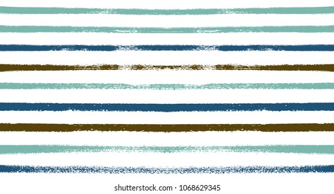 Summer Sailor Stripes Seamless Vector Pattern. Autumn Colors Textile Blue, Purple, White, Turquoise, Gray Print. Hipster Vintage Retro Stripes Design. Creative Horizontal Banner. Old Watercolor Fabric