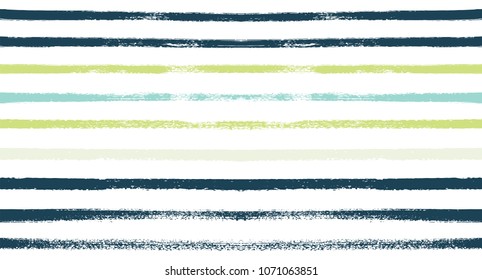 Summer Sailor Stripes Seamless Vector Pattern. Autumn Colors Textile Blue, Green, White, Turquoise, Gray Print. Hipster Vintage Retro Stripes Design. Creative Horizontal Banner. Old Watercolor Fabric.