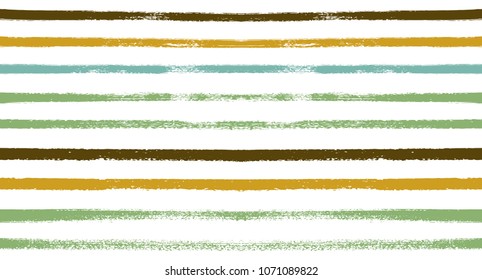 Summer Sailor Stripes Seamless Vector Pattern. Autumn Colors Textile Blue, Ocher, White, Yellow, Brown, Gray Print. Hipster Vintage Retro Stripes Design. Creative Horizontal Banner. Watercolor Prints.