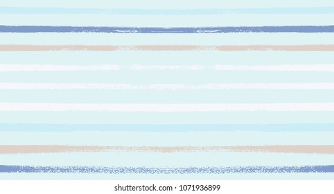 Summer Sailor Stripes Seamless Vector Pattern. Autumn Colors Textile Blue, Ocher, White, Yellow, Brown, Gray Print. Hipster Vintage Retro Stripes Design. Creative Horizontal Banner. Watercolor Prints.