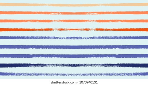 Summer Sailor Stripes Seamless Vector Pattern. Autumn Colors Textile Print in Orange, Purple, White, Yellow, Gray. Hipster Vintage Retro Stripes Design. Creative Horizontal Banner. Watercolor Prints.