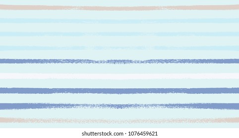 Summer Sailor Stripes Seamless Vector Pattern. Autumn Colors Textile Blue, Ocher, White, Yellow, Brown, Gray Print. Hipster Vintage Retro Stripes Design. Creative Horizontal Banner. Watercolor Prints.