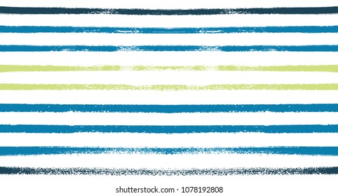 Summer Sailor Stripes Seamless Vector Pattern. Autumn Colors Textile Blue, Green, White, Turquoise, Gray Print. Hipster Vintage Retro Stripes Design. Creative Horizontal Banner. Old Watercolor Fabric.