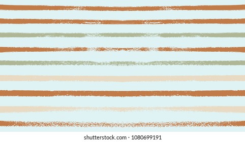 Summer Sailor Stripes Seamless Vector Pattern. Autumn Colors Textile Blue, Ocher, White, Yellow, Brown, Gray Print. Hipster Vintage Retro Stripes Design. Creative Horizontal Banner. Watercolor Prints.