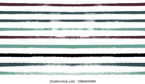 Summer Sailor Stripes Seamless Vector Pattern. Autumn Colors Textile Blue, Green, White, Turquoise, Gray Print. Hipster Vintage Retro Stripes Design. Creative Horizontal Banner. Old Watercolor Fabric.