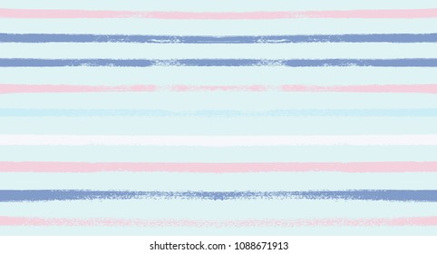 Summer Sailor Stripes Seamless Vector Pattern. Autumn Colors Textile Blue, Ocher, White, Yellow, Brown, Gray Print. Hipster Vintage Retro Stripes Design. Creative Horizontal Banner. Watercolor Prints.