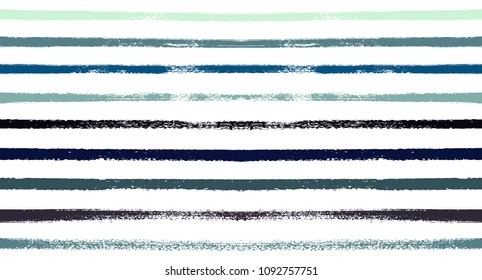 Summer Sailor Stripes Seamless Vector Pattern. Autumn Colors Textile Blue, Purple, White, Turquoise, Gray Print. Hipster Vintage Retro Stripes Design. Creative Horizontal Banner. Old Watercolor Fabric