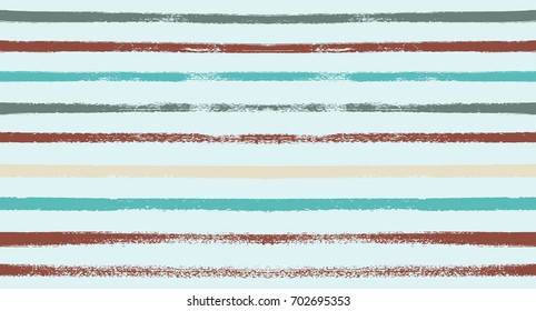 Summer Sailor Stripes Seamless Vector Pattern. Autumn Colors Textile Print in Ocher, Purple, Blue, Yellow, Gray. Hipster Vintage Retro Stripes Design. Creative Horizontal Banner. Watercolor Prints.
