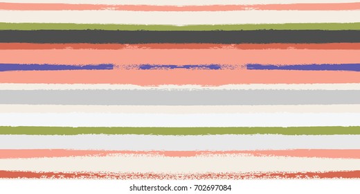 Summer Sailor Stripes Seamless Vector Pattern. Autumn Colors Textile Print in Orange, Purple, White, Yellow, Gray. Hipster Vintage Retro Stripes Design. Creative Horizontal Banner. Watercolor Prints.