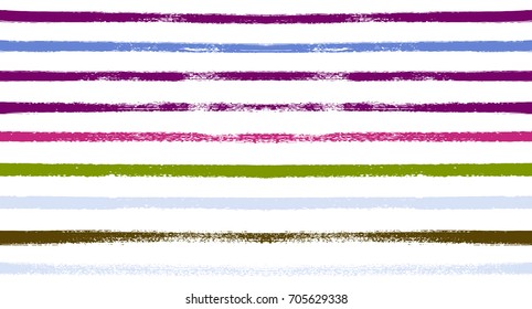 Summer Sailor Stripes Seamless Vector Pattern. Autumn Colors Textile Blue, Green, White, Purple, Brown, Gray Print. Hipster Vintage Retro Stripes Design. Creative Horizontal Banner. Watercolor Prints.