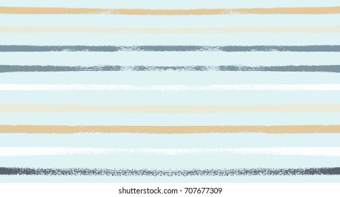 Summer Sailor Stripes Seamless Vector Pattern. Autumn Colors Textile Blue, Ocher, White, Yellow, Brown, Gray Print. Hipster Vintage Retro Stripes Design. Creative Horizontal Banner. Watercolor Prints.