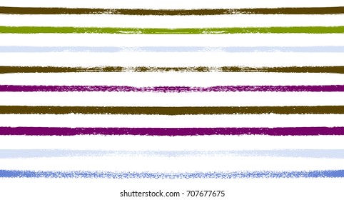 Summer Sailor Stripes Seamless Vector Pattern. Autumn Colors Textile Blue, Green, White, Purple, Brown, Gray Print. Hipster Vintage Retro Stripes Design. Creative Horizontal Banner. Watercolor Prints.
