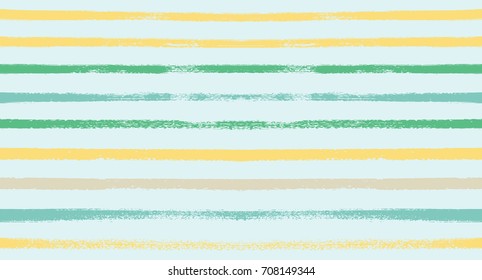 Summer Sailor Stripes Seamless Vector Pattern. Autumn Colors Textile Green, Ocher, White, Yellow, Gray Fabric Print. Hipster Vintage Retro Stripes Design. Creative Horizontal Banner. Watercolor Prints