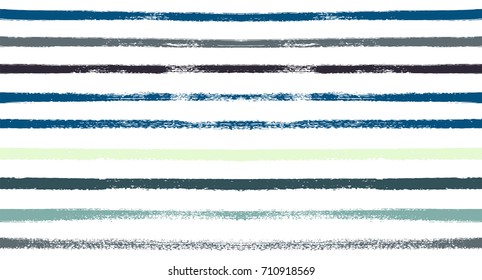 Summer Sailor Stripes Seamless Vector Pattern. Autumn Colors Textile Blue, Green, White, Turquoise, Gray Print. Hipster Vintage Retro Stripes Design. Creative Horizontal Banner. Old Watercolor Fabric.