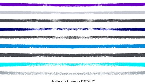 Summer Sailor Stripes Seamless Vector Pattern. Autumn Colors Textile Blue, Ocher, White, Yellow, Brown, Gray Print. Hipster Vintage Retro Stripes Design. Creative Horizontal Banner. Watercolor Prints.