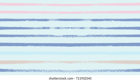 Summer Sailor Stripes Seamless Vector Pattern. Autumn Colors Textile Blue, Ocher, White, Yellow, Brown, Gray Print. Hipster Vintage Retro Stripes Design. Creative Horizontal Banner. Watercolor Prints.