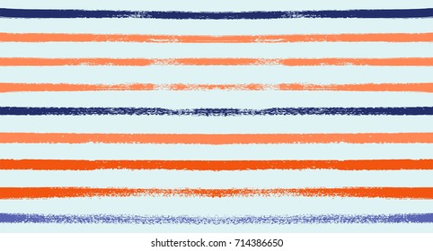 Summer Sailor Stripes Seamless Vector Pattern. Autumn Colors Textile Print in Orange, Purple, White, Yellow, Gray. Hipster Vintage Retro Stripes Design. Creative Horizontal Banner. Watercolor Prints.