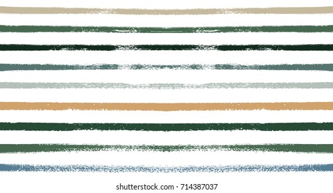 Summer Sailor Stripes Seamless Vector Pattern. Autumn Colors Textile Blue, Ocher, White, Yellow, Brown, Gray Print.