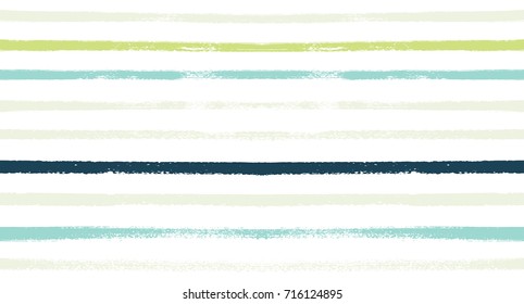 Summer Sailor Stripes Seamless Vector Pattern. Autumn Colors Textile Blue, Green, White, Turquoise, Gray Print. Hipster Vintage Retro Stripes Design. Creative Horizontal Banner. Old Watercolor Fabric.