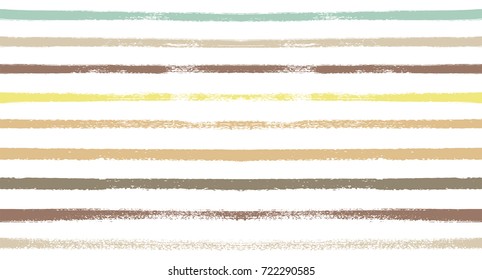 Summer Sailor Stripes Seamless Vector Pattern. Autumn Colors Textile Blue, Ocher, White, Yellow, Brown, Gray Print. Hipster Vintage Retro Stripes Design. Creative Horizontal Banner. Watercolor Prints.