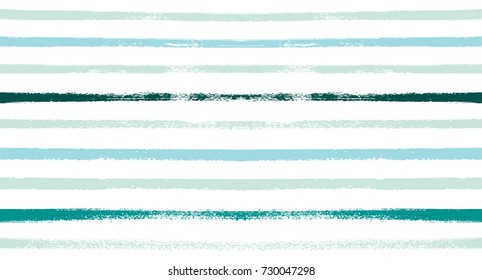 Summer Sailor Stripes Seamless Vector Pattern. Autumn Colors Textile Blue, Green, White, Turquoise, Gray Print. Hipster Vintage Retro Stripes Design. Creative Horizontal Banner. Old Watercolor Fabric.
