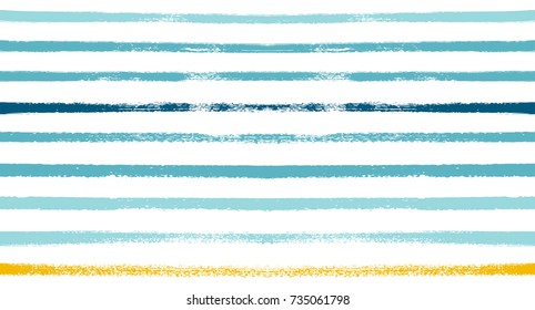 Summer Sailor Stripes Seamless Vector Pattern. Autumn Colors Textile Blue, Ocher, White, Yellow, Brown, Gray Print. Hipster Vintage Retro Stripes Design. Creative Horizontal Banner. Watercolor Prints.