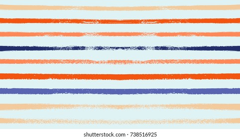 Summer Sailor Stripes Seamless Vector Pattern. Autumn Colors Textile Print in Orange, Purple, White, Yellow, Gray. Hipster Vintage Retro Stripes Design. Creative Horizontal Banner. Watercolor Prints.