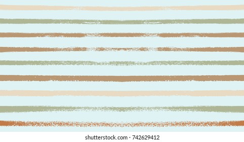 Summer Sailor Stripes Seamless Vector Pattern. Autumn Colors Textile Blue, Ocher, White, Yellow, Brown, Gray Print. Hipster Vintage Retro Stripes Design. Creative Horizontal Banner. Watercolor Prints.