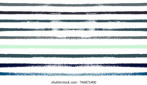 Summer Sailor Stripes Seamless Vector Pattern. Autumn Colors Textile Blue, Green, White, Turquoise, Gray Print. Hipster Vintage Retro Stripes Design. Creative Horizontal Banner. Old Watercolor Fabric.