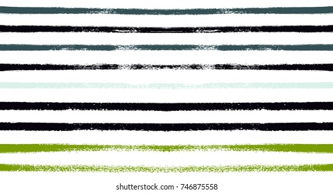 Summer Sailor Stripes Seamless Vector Pattern. Autumn Colors Textile Blue, Green, White, Turquoise, Gray Print. Hipster Vintage Retro Stripes Design. Creative Horizontal Banner. Old Watercolor Fabric.