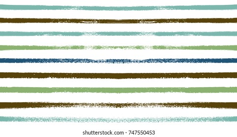 Summer Sailor Stripes Seamless Vector Pattern. Autumn Colors Textile Blue, Ocher, White, Yellow, Brown, Gray Print. Hipster Vintage Retro Stripes Design. Creative Horizontal Banner. Watercolor Prints.