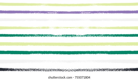 Summer Sailor Stripes Seamless Vector Pattern. Autumn Colors Textile Blue, Green, White, Purple, Brown, Gray Print. Hipster Vintage Retro Stripes Design. Creative Horizontal Banner. Watercolor Prints.
