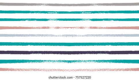 Summer Sailor Stripes Seamless Vector Pattern. Autumn Colors Textile Blue, Ocher, White, Yellow, Brown, Gray Print. Hipster Vintage Retro Stripes Design. Creative Horizontal Banner. Watercolor Prints.