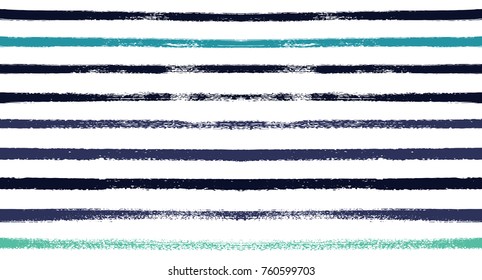 Summer Sailor Stripes Seamless Vector Pattern. Autumn Colors Textile Blue, Ocher, White, Yellow, Brown, Gray Print. Hipster Vintage Retro Stripes Design. Creative Horizontal Banner. Watercolor Prints.