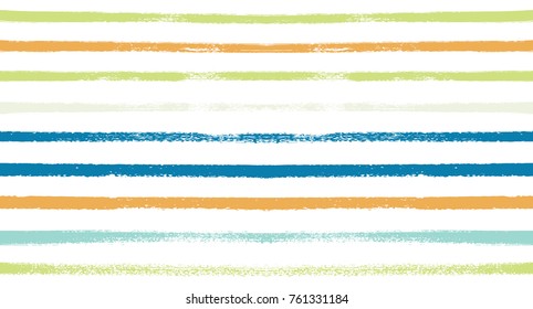 Summer Sailor Stripes Seamless Vector Pattern. Autumn Colors Textile Blue, Ocher, White, Yellow, Brown, Gray Print. Hipster Vintage Retro Stripes Design. Creative Horizontal Banner. Watercolor Prints.