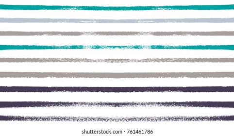 Summer Sailor Stripes Seamless Vector Pattern. Autumn Colors Textile Blue, Ocher, White, Yellow, Brown, Gray Print. Hipster Vintage Retro Stripes Design. Creative Horizontal Banner. Watercolor Prints.