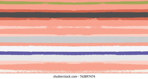 Summer Sailor Stripes Seamless Vector Pattern. Autumn Colors Textile Print in Orange, Purple, White, Yellow, Gray. Hipster Vintage Retro Stripes Design. Creative Horizontal Banner. Watercolor Prints.