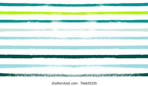 Summer Sailor Stripes Seamless Vector Pattern. Autumn Colors Textile Blue, Green, White, Turquoise, Gray Print. Hipster Vintage Retro Stripes Design. Creative Horizontal Banner. Old Watercolor Fabric.