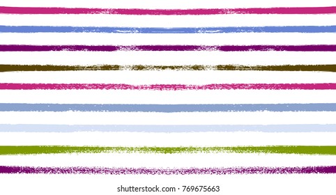 Summer Sailor Stripes Seamless Vector Pattern. Autumn Colors Textile Blue, Green, White, Purple, Brown, Gray Print. Hipster Vintage Retro Stripes Design. Creative Horizontal Banner. Watercolor Prints.