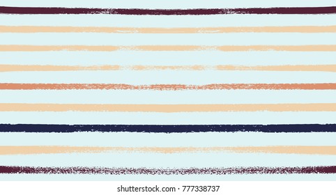 Summer Sailor Stripes Seamless Vector Pattern. Autumn Colors Textile Print in Ocher, Purple, Blue, Brown, Gray. Hipster Vintage Retro Stripes Design. Creative Horizontal Banner. Watercolor Prints.