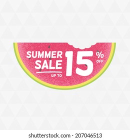 Summer Sale 15% off. Vector triangular background with watermelon.