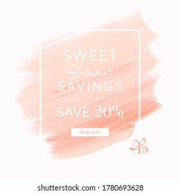 Summer Sale 20% off sign over peach art brush stroke paint abstract background vector. Perfect acrylic design for a shop banner.