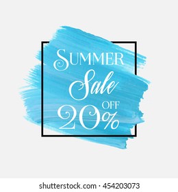 Summer sale 20% off sign over grunge brush art paint abstract texture background acrylic stroke poster vector illustration. Perfect watercolor design for a shop and sale banners.