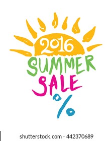 Summer Sale 2016. Hand lettering inspirational typography vector poster.