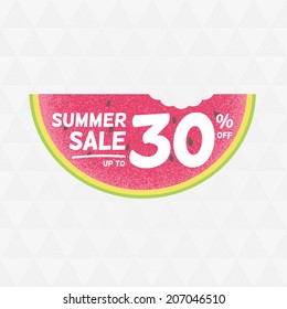 Summer Sale 30% off. Vector triangular background with watermelon.