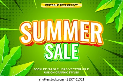 summer sale 3d text effect with natural theme. orange and green typography template for summer event tittle