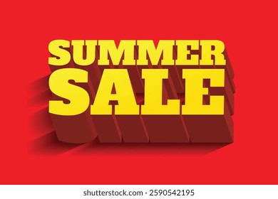 Summer sale 3d text effect isolated on red hot background. Summer sale banner, template for seasonal special discount offer product promotion layout. Perfect for sticker, label, tag